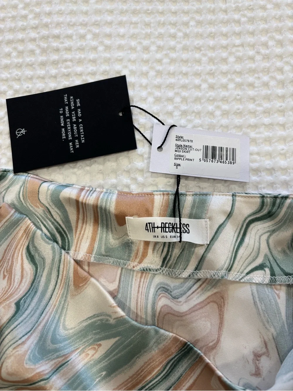 Women’s 4TH & Reckless Jenson Multi Colored Marbled Satin Ruched Midi Skirt